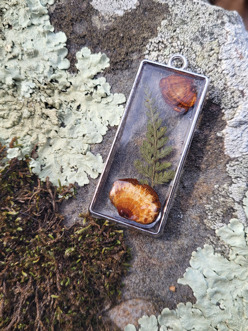 Mushroom and fern pendant